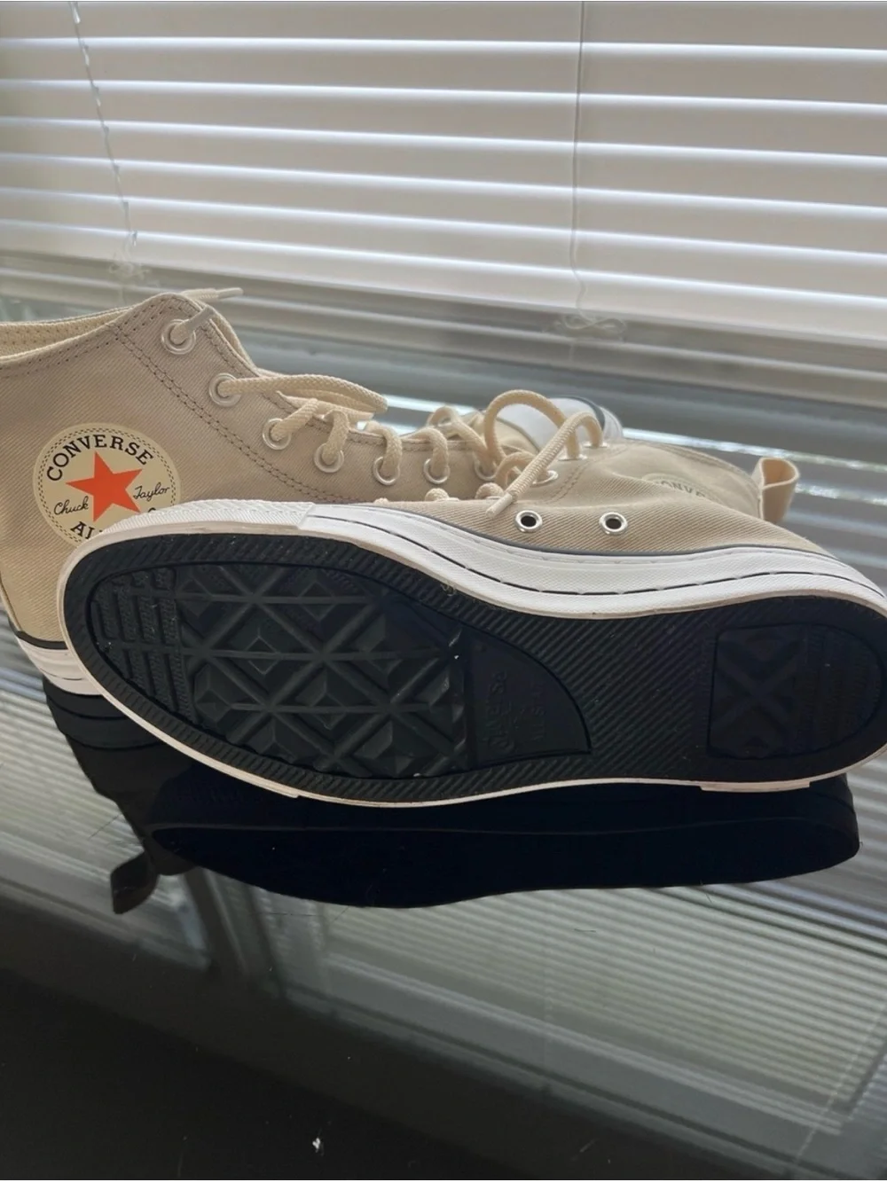 Converse High Top Canvas Sneakers in Beige and Black - Picture 3 of 4